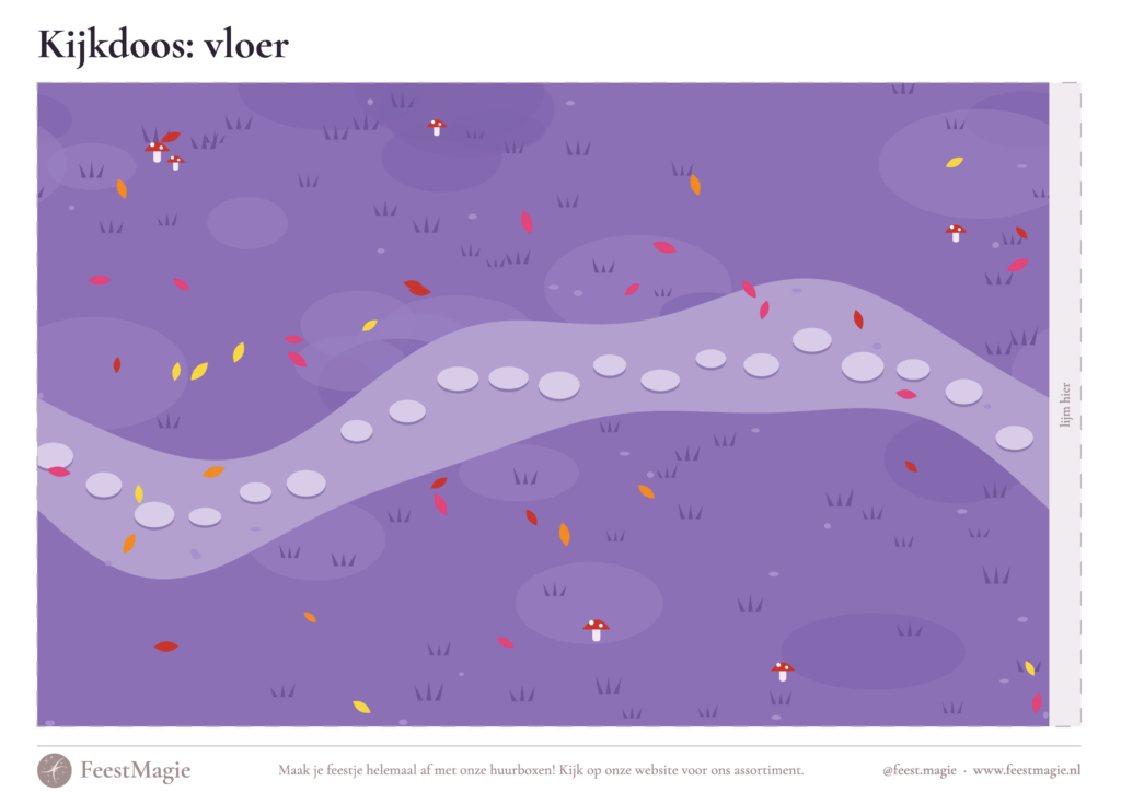 Halloween kijkdoos printable: vloer met gras, stapstenen en herfstbladeren