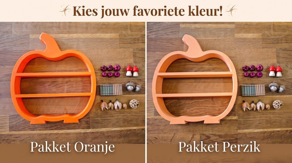 Inhoud van het herfst pompoen DIY pakket met pompoenkast, mini boekjes, paddenstoeltjes en herfstdecoratie